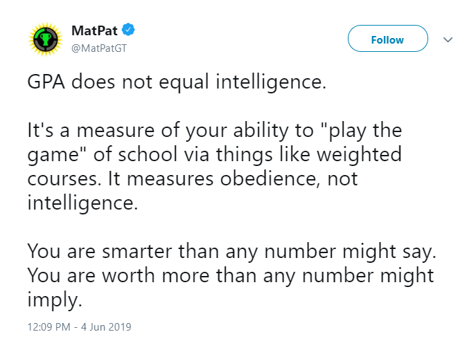 So true. A relevant tweet from the Twitter user @MatPatGT