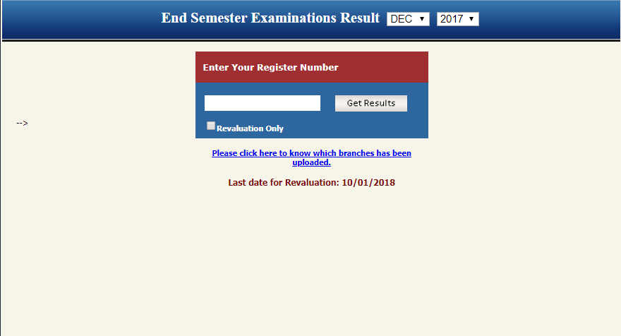 Landing page of BSACIST's old results portal